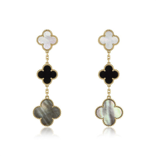 [Together]CLOVER EARRINGS GOLD ONYX MOP 3 MOTIF