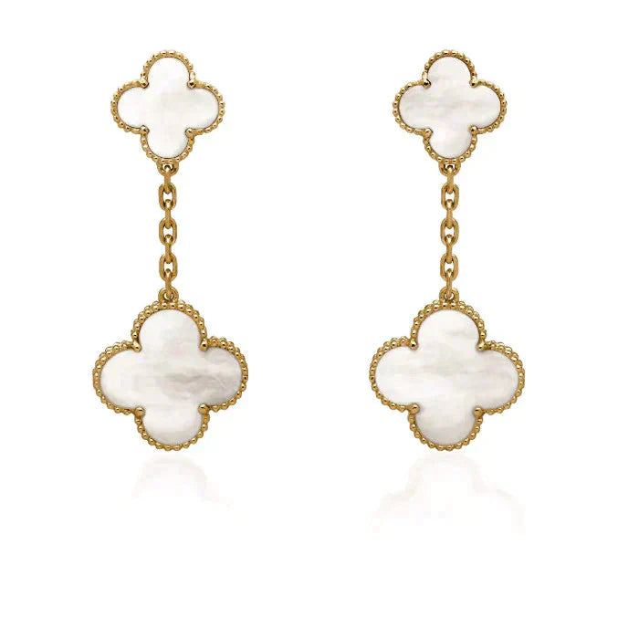 [Together]CLOVER 2 MOTIF WHITE MOP EARRINGS