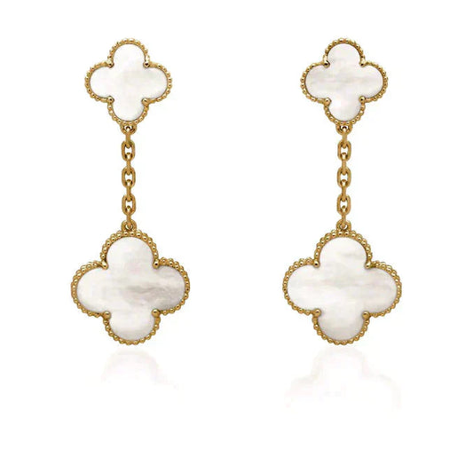 [Together]CLOVER 2 MOTIF WHITE MOP EARRINGS