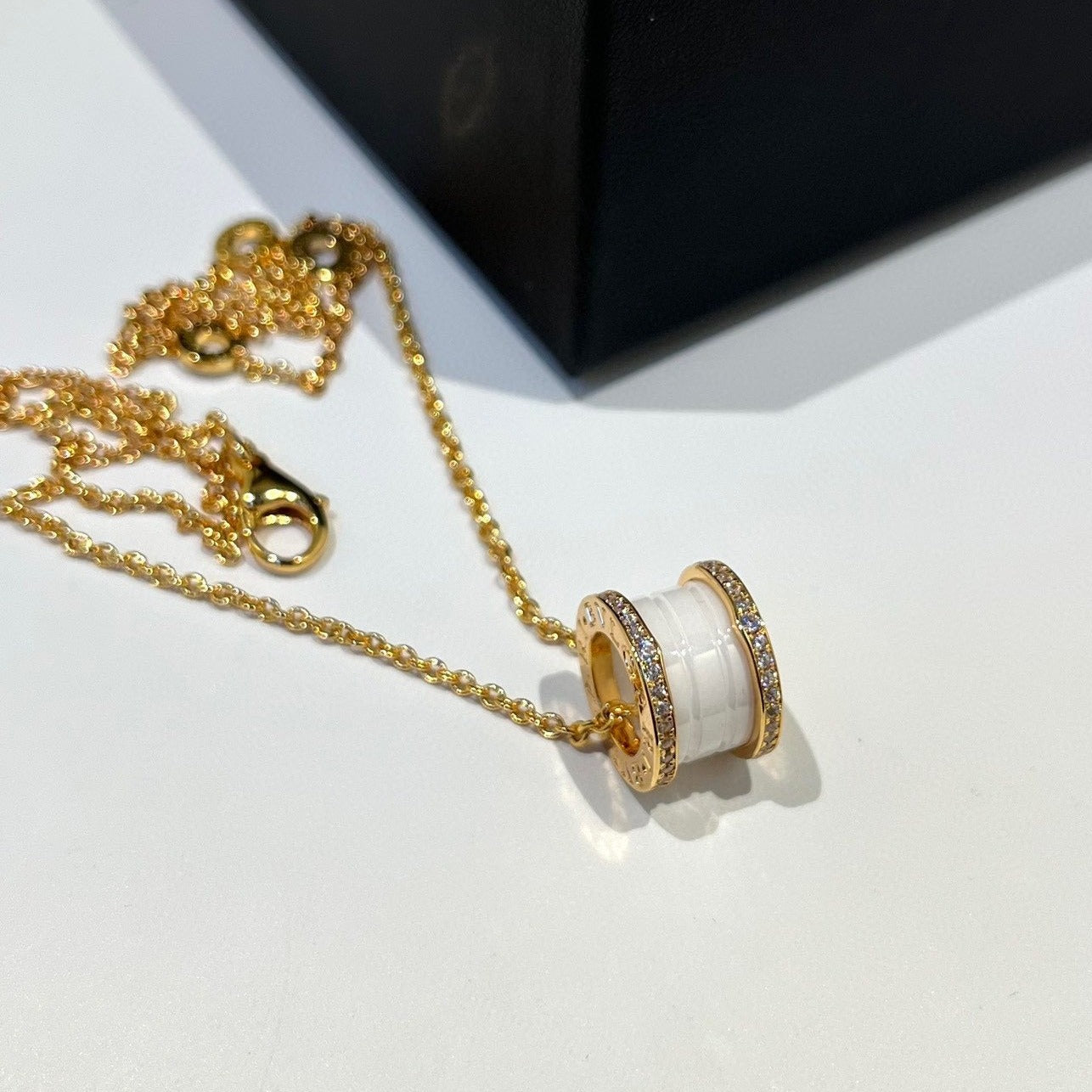 [Together Jewelry]ZERO 1 WHITE CERAMIC DIAMOND PINK GOLD NECKLACE