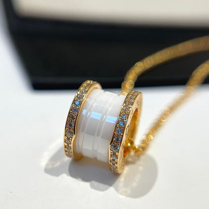 [Together Jewelry]ZERO 1 WHITE CERAMIC DIAMOND PINK GOLD NECKLACE