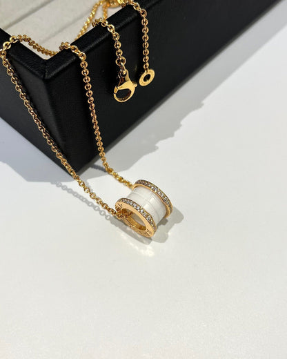 [Together Jewelry]ZERO 1 WHITE CERAMIC DIAMOND PINK GOLD NECKLACE
